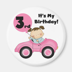 Girl in Pink Car 3rd Birthday Tshirts and Gifts Magnet