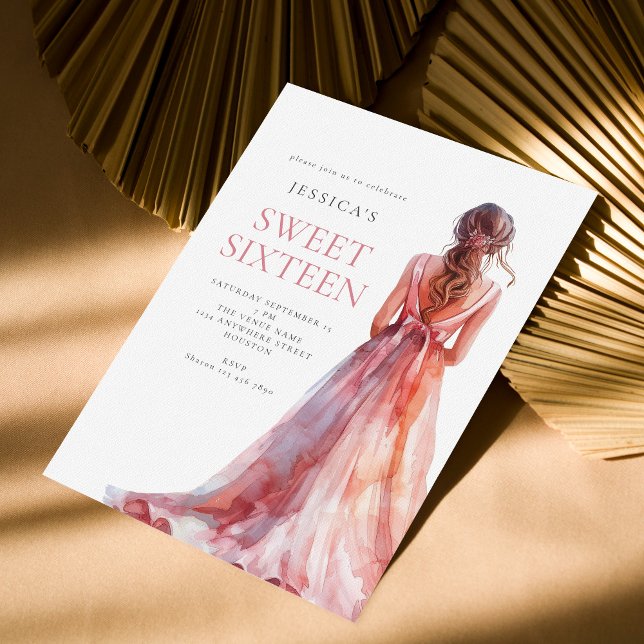 Girl in Pink Gown Sweet 16 Birthday Party  Invitation (Creator Uploaded)