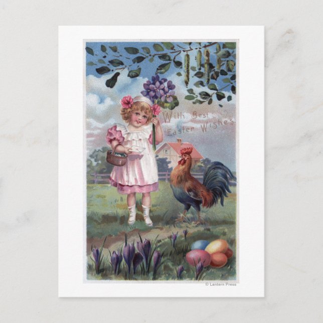 Girl in Pink Holding Purple Flowers Postcard (Front)