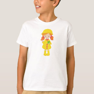 Girl In Raincoat, Boots, Orange Hair, Frog T-Shirt