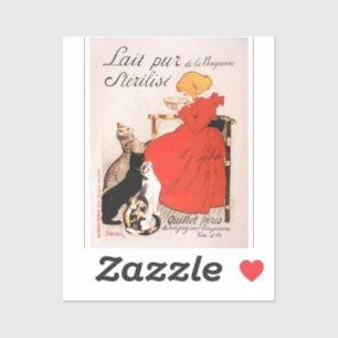 Girl in Red Dress Drinking Milk Steinlen Poster