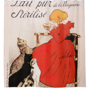 Girl in Red Dress Drinking Milk Steinlen Poster