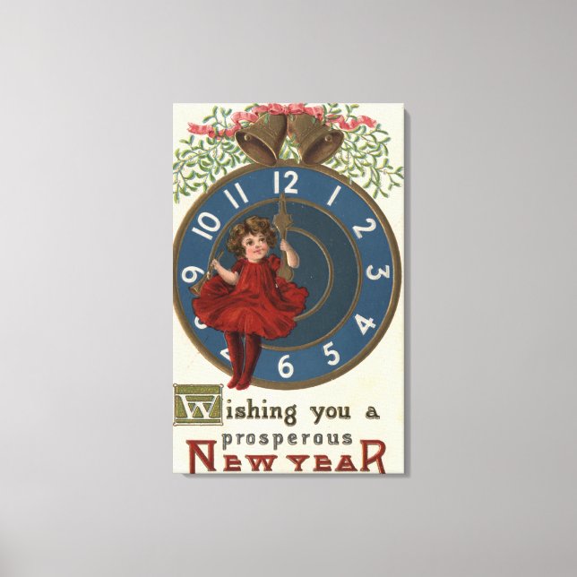Girl in Red Sitting on Clock Canvas Print (Front)