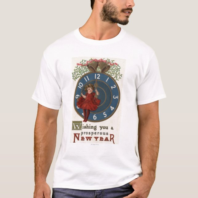 Girl in Red Sitting on Clock T-Shirt (Front)