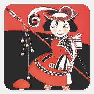Girl in Red Square Sticker