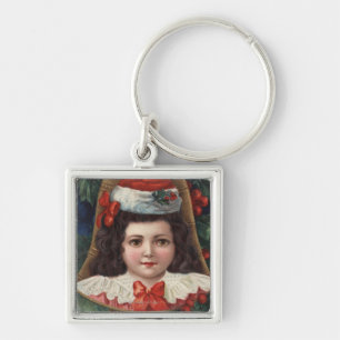 Girl in Santa Hat in Bell Keychain