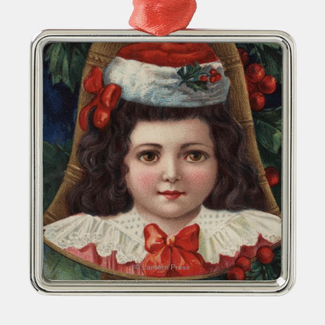 Girl in Santa Hat in Bell Metal Ornament (Front)