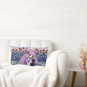 Girl in Sunflower Field – Menina no campo de giras Lumbar Pillow
