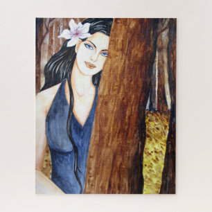Girl in the Forest Acrylic Figure Painting  Jigsaw Puzzle