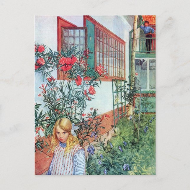 Girl in the Garden with Red Flowers Postcard (Front)