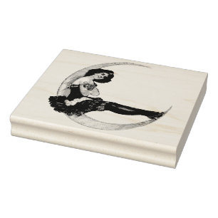 girl in the moon rubber stamp