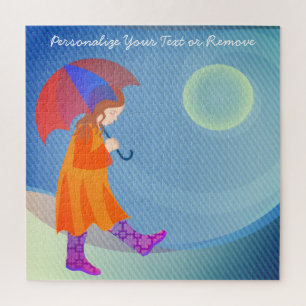 Girl In The Rain Modern Colourful Cute Custom Tex Jigsaw Puzzle