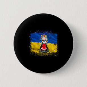 Girl In Ukrainian National Dress Ukraine Flag 2 Inch Round Button