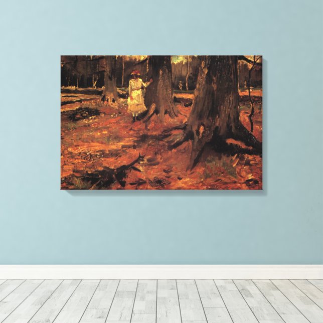 Girl in White in the Woods by Vincent van Gogh Canvas Print (Insitu(Wood Floor))