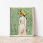 Girl in White | Vincent van Gogh Poster<br><div class="desc">Girl in White (1890) | Original artwork by Dutch post-impressionist artist Vincent van Gogh (1853-1890). The painting depicts a woman wearing a white dress and yellow straw hat,  standing in a soft green field scattered with red flowers.

Use the design tools to add custom text or personalize the image.</div>