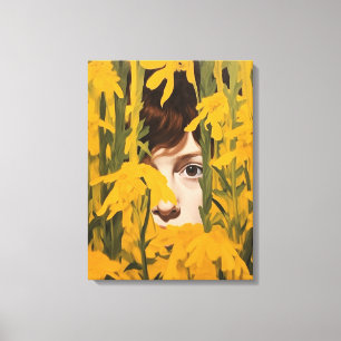 Girl in yellow flowers, Painting, Decor, Canvas Print