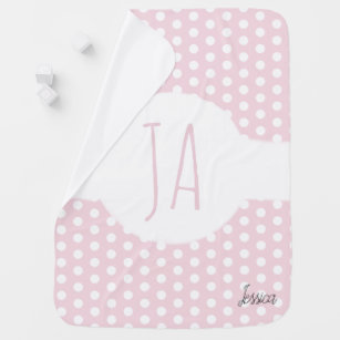 Girl Initials Pink Polka Dot Pattern Monogram Name Baby Blanket