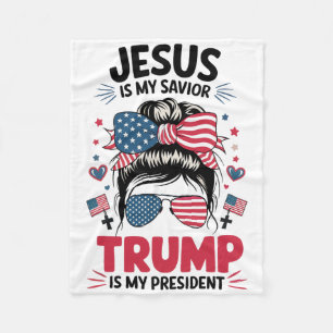 Girl Jesus My Saviour Trump President Christian Wo Fleece Blanket