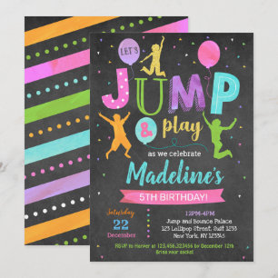 Girl Jump Trampoline Park Birthday Invitations