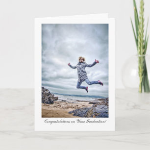 Girl Jumping For Joy Congratulations on Graduating Card
