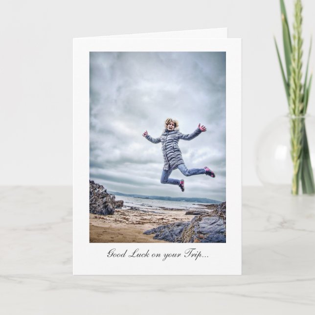 Girl Jumping For Joy - Good Luck on Your Trip Card (Front)
