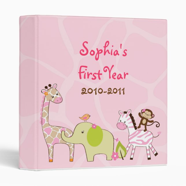 Girl Jungle Animal Baby Photo Album Scrapbook Binder (Front/Spine)