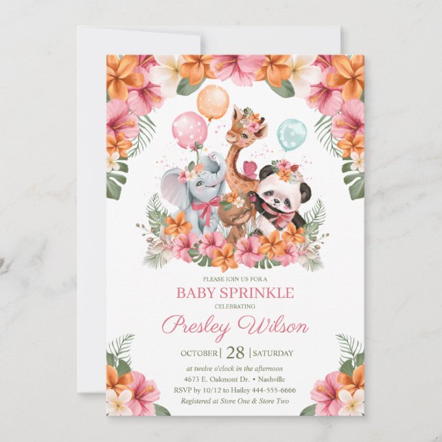 Girl Jungle Safari Baby Sprinkle Invitation (Front)