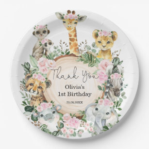 Girl Jungle Safari Wild Animals Birthday Favour Paper Plate