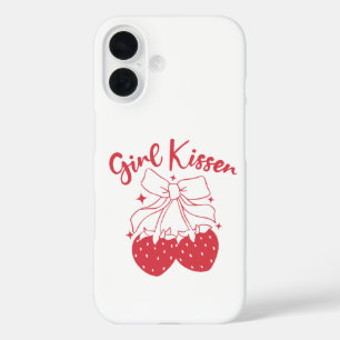 Girl Kisser–Cute Strawberry Coquette Lesbian Pride iPhone 16 Case