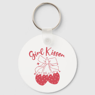 Girl Kisser–Cute Strawberry Coquette Lesbian Pride Keychain