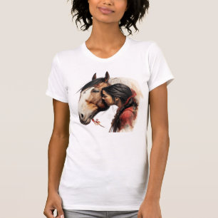 Girl Kissing Horse Indian Native T-Shirt