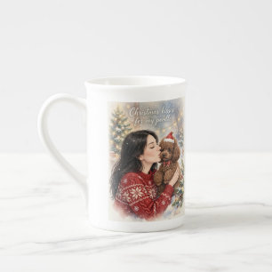Girl kissing Poodle Puppy–Poodle Mom Bone China Mug