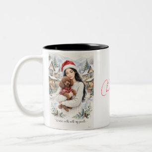 Girl kissing Poodle Puppy–Poodle Mom Two-Tone Coffee Mug