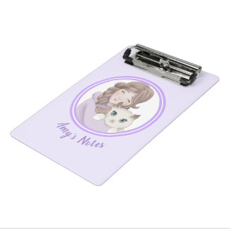 Girl & Kitty Customizable Kids Mini Clipboard