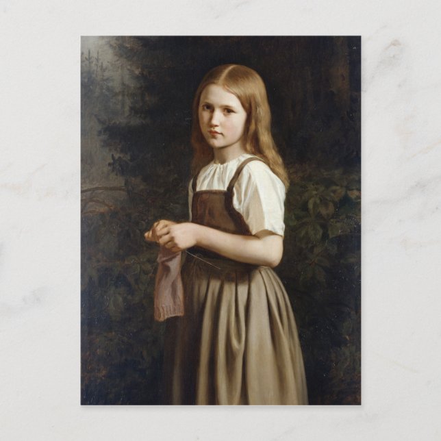 Girl Knitting, 1854 Postcard (Front)