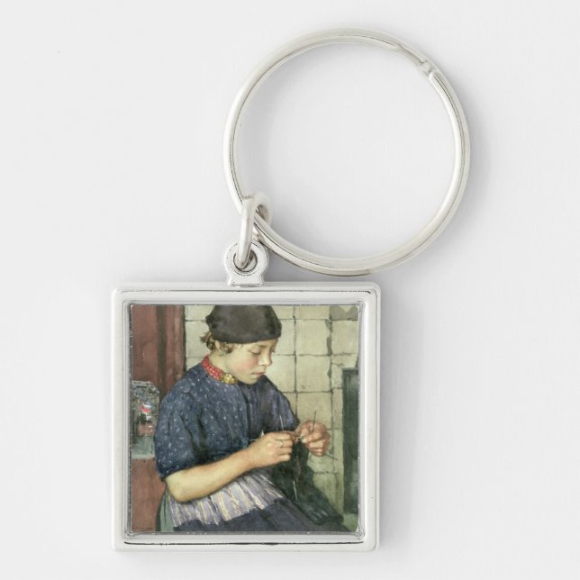 Girl Knitting Keychain (Front)