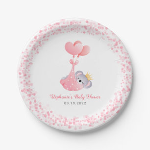 Girl Koala Bear Pink Baby Shower Paper Plate