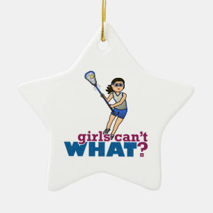 Girl Lacrosse Player in Blue Ceramic Ornament