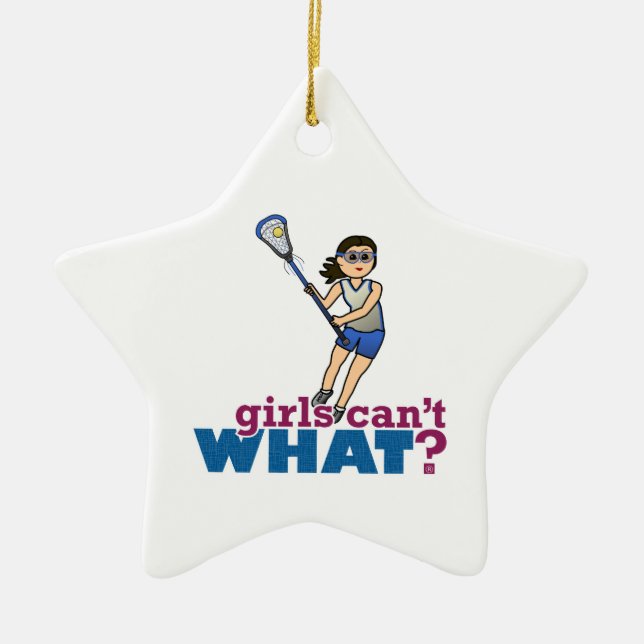 Girl Lacrosse Player in Blue Ceramic Ornament (Front)