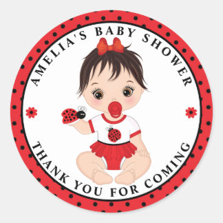 Girl Ladybug Baby Shower Classic Round Sticker
