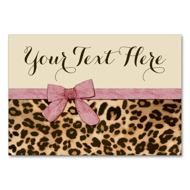 Girl Leopard Print Baby Pink Bow Table Number (Back)