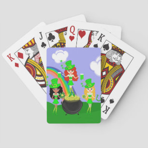 Girl Leprechauns Rainbow and Pot of Gold Playing Cards