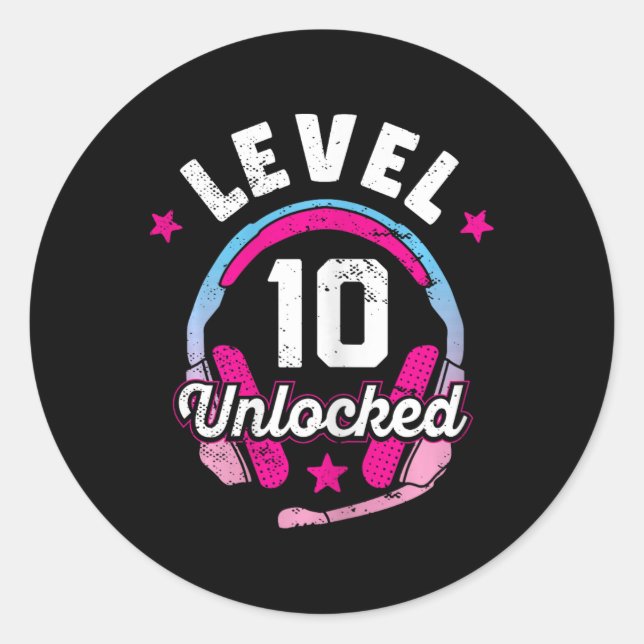 Girl Level 10 Unlocked Video Game 10th Birthday Gi Classic Round Sticker (Front)