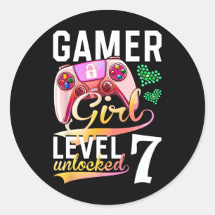 Girl Level 7 Unlocked Video Game 7th Birthday Classic Round Sticker