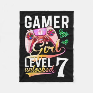 Girl Level 7 Unlocked Video Game 7th Birthday Fleece Blanket