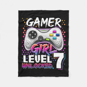 Girl Level 7 Unlocked Video Game 7th Birthday Gift Fleece Blanket