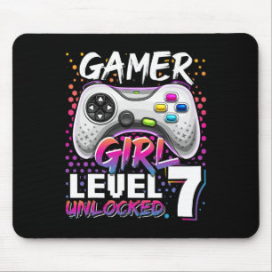 Girl Level 7 Unlocked Video Game 7th Birthday Gift Mouse Pad