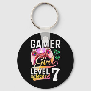 Girl Level 7 Unlocked Video Game 7th Birthday Keychain