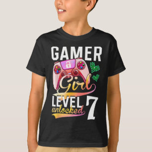 Girl Level 7 Unlocked Video Game 7th Birthday  T-Shirt