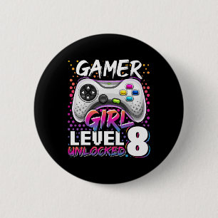 Girl Level 8 Unlocked Video Game 8th Birthday Gift 2 Inch Round Button